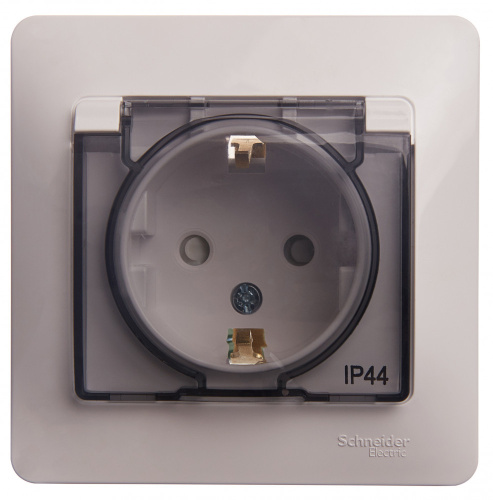 Розетка с/у GLOSSA 1м с/з с з/ш белый IP44 в сборе 16А с защ.крыш. (упак-10шт) SchE                                        