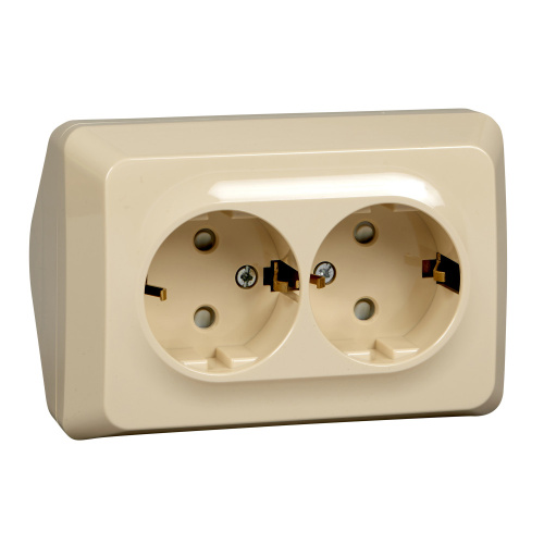 Розетка о/у Этюд 2м с/з с з/ш кремовый IP20 16А угловая (упак-8шт) SchE                                        