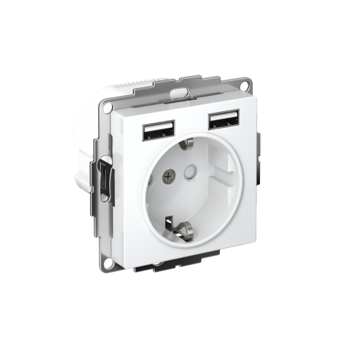 Розетка с/у AtlasDesign 1м с/з с з/ш + 2 USB белый IP20 механизм 16А SchE                                        