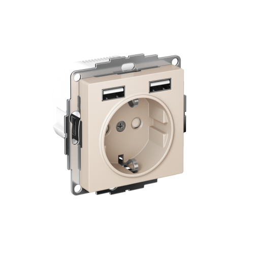 Розетка с/у AtlasDesign 1м с/з с з/ш + 2 USB бежевый IP20 механизм 16А SchE                                        
