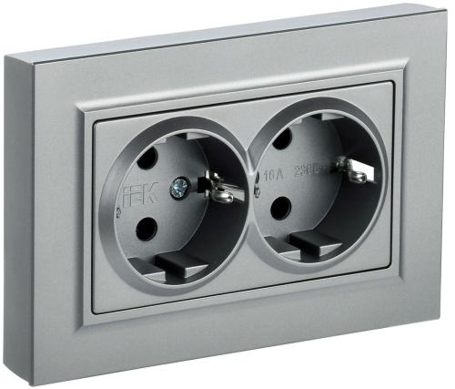 Розетка с/у BRITE 2м с/з с з/ш алюминий 16А в сборе ИЭК                                        