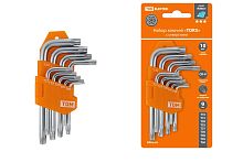 Набор ключей "TORX" с отверстием 9 шт: Т10-Т50 (держатель в блистере), CR-V сталь "Алмаз" ТДМ          