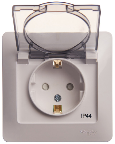 Розетка с/у GLOSSA 1м с/з с з/ш белый IP44 в сборе 16А с защ.крыш. (упак-10шт) SchE                                         фото 10                    