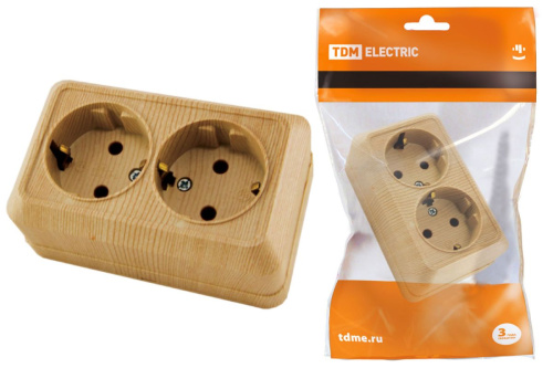 Розетка о/у Ладога 2м с з/к (керамика) сосна IP20 10А ТДМ                                        