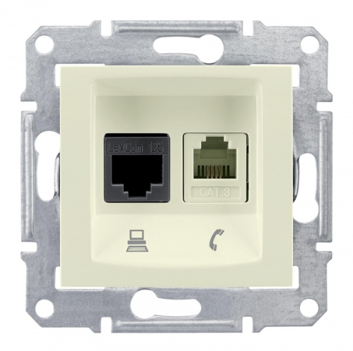 Розетка с/у Sedna RJ11+RJ45 2м бежевый механизм кат.5Е (телеф.+комп.) (упак-10шт) SchE                                         фото 4                    