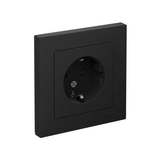 Розетка с/у AtlasDesign 1м с/з с з/ш карбон IP20 в сборе 16А (упак-5шт) SchE                                        