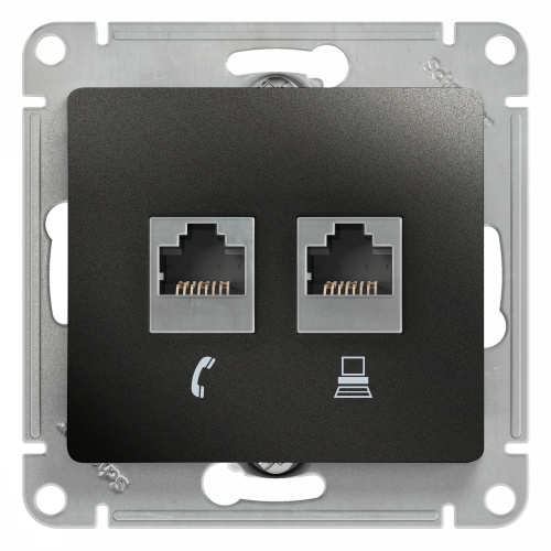 Розетка с/у GLOSSA RJ11+RJ45 2м антрацит механизм кат.5E (телеф.+комп.) (упак-10шт) SchE                                        