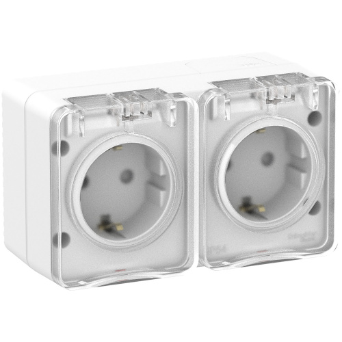 Розетка о/у AtlasDesign Profi54 2м с/з с з/ш белый IP54 16А SchE                                        