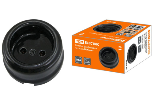 Розетка фарфоровая 2П 10А 250В черная «Болонь» ТДМ                                        