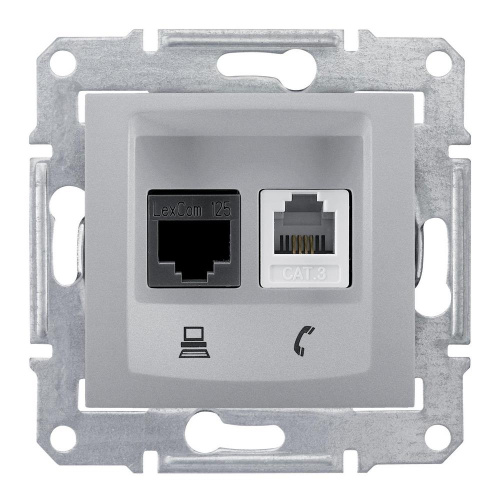 Розетка с/у Sedna RJ11+RJ45 2м алюминий механизм кат.5Е (телеф.+комп.) (упак-1шт) SchE                                         фото 2                    