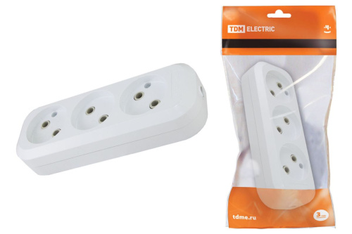 Колодка розеточная 3 гнезда 2П б/з 10А 250В белая ТДМ                                        