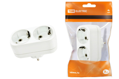 Блок на 2 гнезда 2П+З плоский 16А 250В ТДМ                                        