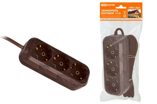 Удлинитель бытовой У03 3 гнезда, 3метра,2П+3, ПВС 3х1мм2 "Эко" (бук) 16А/250В ТДМ                                        