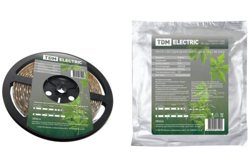 Лента светодиодная SMD3528-60-54-12-48-6400 60LED/м, IP54, 12В, 4,8Вт, 6400К, ТДМ                                        