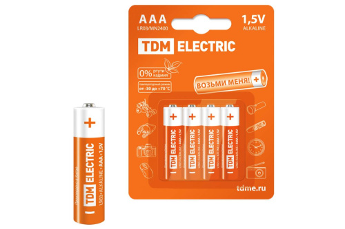 Элементы питания LR03 AAA Alkaline 1,5V BP-4 ТДМ                                        
