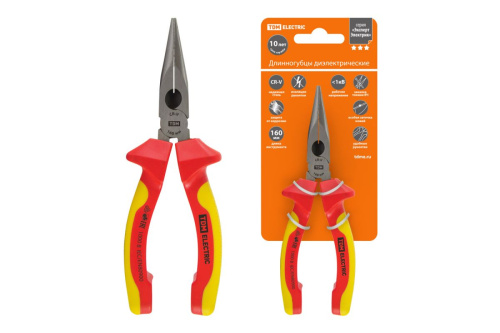 Длинногубцы диэлектрические, 160 мм, 1000 В, CR-V, «ЭкспертЭлектрик» ТДМ                                        
