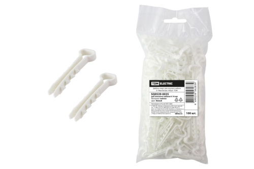 Дюбель-хомут для плоского кабеля 6-14мм белый (100шт) TДМ                                        