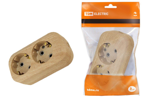 Колодка розеточная 2 гнезда 2П+З 16А 250В "Эко" (сосна) ТДМ                                        