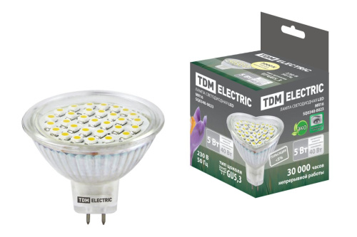Лампа светодиодная 5Вт GU5.3 MR16 220В 3000К SMD ТДМ                                        