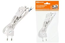 Шнур с выключателем и плоской вилкой с вырезом ШУ03В ШВВП 2х0,75мм2 2 м. белый ТДМ          