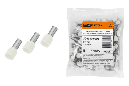 Наконечник-гильза НШВИ Е10-12 10мм2 (100шт) ТДМ                                        