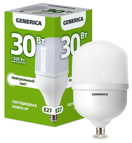 Лампа светодиодная  30Вт E27 HP 4000К (упак-25шт) GENERICA                                        