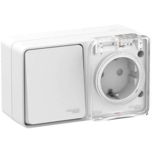 Блок о/у AtlasDesign Profi54 Розетка 1м с/з с з/ш 16А + Выкл. 1кл белый IP54 SchE                                         фото 3                    