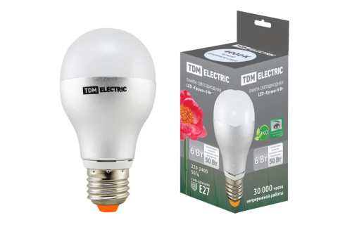 Лампа светодиодная 6Вт Е27 Груша 220В 4000К TDM                                        