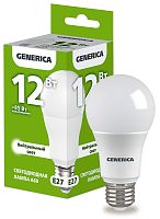 Лампа светодиодная  12Вт E27 A60 4000К (упак-100шт) GENERICA          