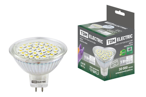 Лампа светодиодная 5Вт GU5.3 MR16 220В 4000К SMD TDM                                        