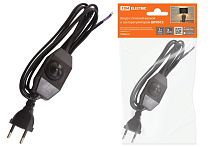 Шнур с плоской вилкой и светорегулятором ШУ05С2 (200Вт, RL) ШВВП 2х0,75мм2 2м. черный ТДМ          