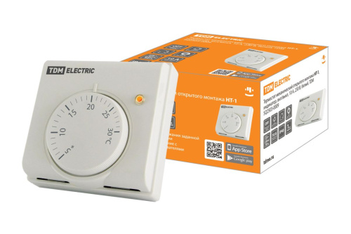 Термостат механический открытого монтажа НТ-1, индикатор, вкл/выкл, 10 А, 230 В, белый, ТДМ                                        