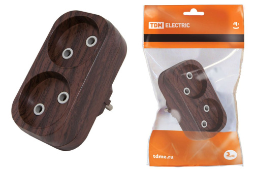 Блок на 2 гнезда 2П б/з плоский 6А 250B "Эко" (бук) ТДМ                                        