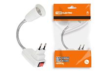 Переходник вилка-Е27 гибкий 150мм с выключателем, белый, ТДМ          