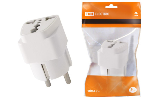 Адаптер универсальный с/з 16А 250В белый ТДМ                                        