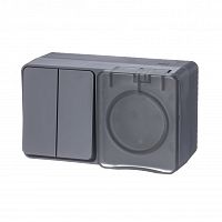 Блок о/у AtlasDesign Profi54 Розетка 1м с/з с з/ш 16А + Выкл. 2кл антрацит IP54 SchE          