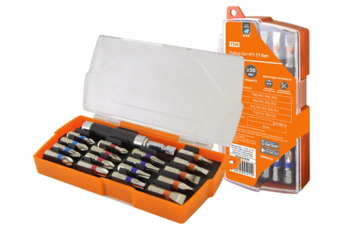 Набор бит №3, 17 бит: SL, PH, PZ, HEX, TORX, удлинитель, сталь CR-V, пластик. держателе, «Алмаз» ТДМ                                        