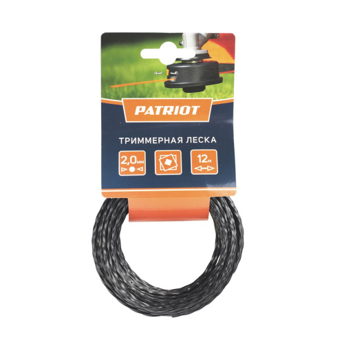 Леска PATRIOT D 2,0 мм L 12 м (скрученный квадрат, черный)                                        
