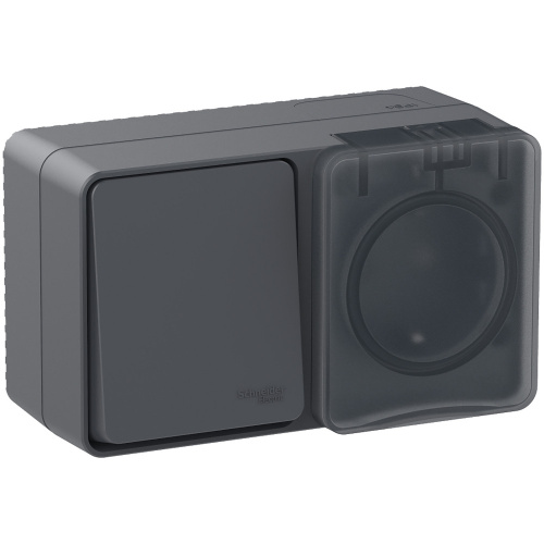 Блок о/у AtlasDesign Profi54 Розетка 1м с/з с з/ш 16А + Выкл. 1кл антрацит IP54 SchE                                         фото 3                    