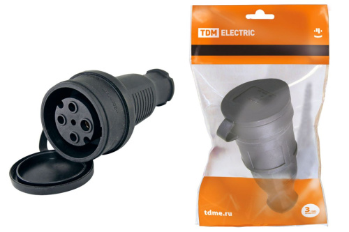 Розетка переносная с заглушкой каучук 3Р+РЕ 32А 380В IP44 ТДМ                                        