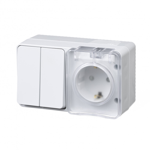 Блок о/у AtlasDesign Profi54 Розетка 1м с/з с з/ш 16А + Выкл. 2кл белый IP54 SchE                                        