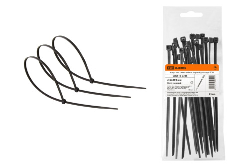 Хомут 3,6х250мм нейлон (черный) (25 штук) ТДМ                                        