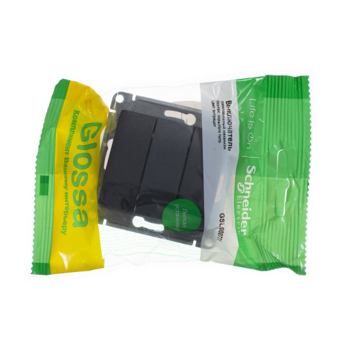 Выключатель с/у GLOSSA 3кл антрацит, механизм IP20 10А (упак-20шт) SchE                                         фото 6                    