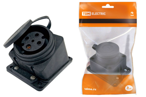 Розетка настенная с загл. наклон. каучук 3Р+РЕ 32А 380В IP44 ТДМ                                        