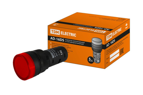 Лампа сигнальная AD-16DS красный 24В AC/DC (LED)матрица d16мм ТДМ                                        