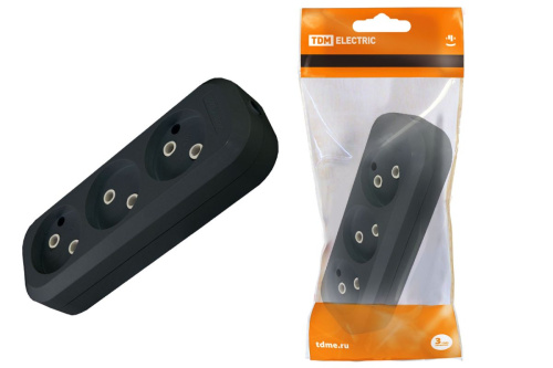 Колодка розеточная 3 гнезда 2П б/з 10А 250В черная ТДМ                                        