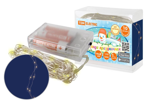 Гирлянда светодиодная "Роса100" 100LED, 10м, 3000К, 3хАА, ТДМ                                        