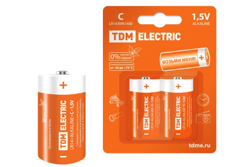 Элемент питания LR14 C Alkaline 1,5V BP-2 (в упак - 2 шт) ТДМ                                        