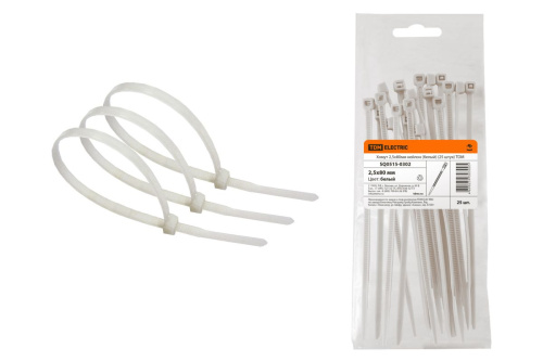 Хомут 2,5х80мм нейлон (белый) (25 штук) ТДМ                                        