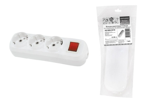 Колодка розеточная 3 гнезда 2П+3 16А 250В c выключателем белая серии "Народная" ТДМ                                        
